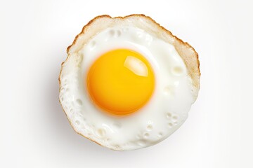 One Chicken Egg in a Small Pan Isolated, Lightly Fried Egg on White Background Top View, Flat Lay