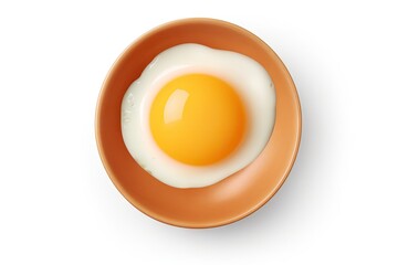 One Chicken Egg in a Small Pan Isolated, Lightly Fried Egg on White Background Top View, Flat Lay