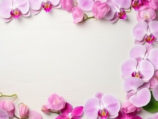 Fototapeta na wymiar Beautiful Pink Orchids Border for Greeting Card or Lovely Flower Frame