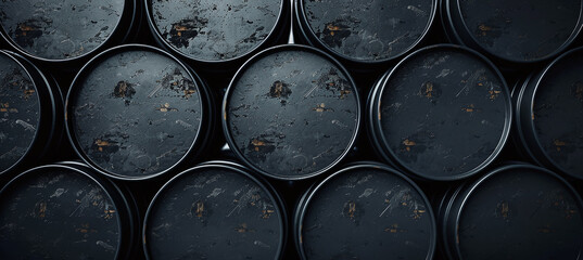 black Metal barrels for fuel oil. Chemical storage for petroleum products