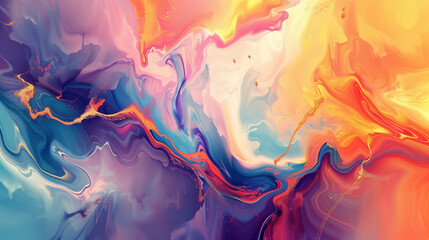 Abstract background of multicolored paint splashes, blending and swirling, creativity and chaos combined, high-resolution - obrazy, fototapety, plakaty