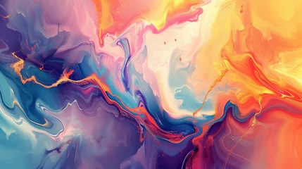 Tuinposter Abstract background of multicolored paint splashes, blending and swirling, creativity and chaos combined, high-resolution © Nii_Anna