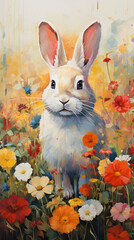 bunny in a picturesque meadow adorned with vibrant flowers Generative AI