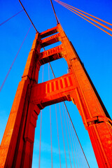 San Francisco, CA, USA: 01 17 2024: The iron structure of Golden bridge and cord