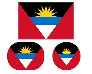 Flag in rectangle oval and circle, isolated png background. Flag of Antigua and Barbuda