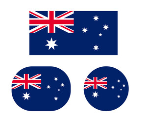 Flag in rectangle oval and circle, isolated png background. Flag of Australia