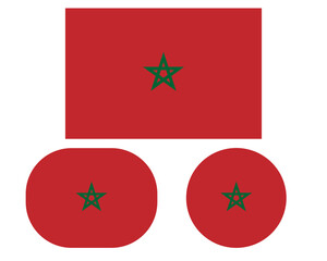 Flag in rectangle oval and circle, isolated png background. Flag of Morocco