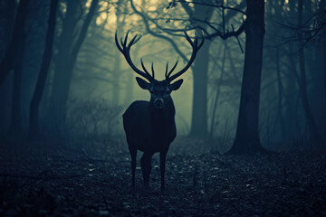 Horror Unleashed: Deer Amidst Dark Fog
