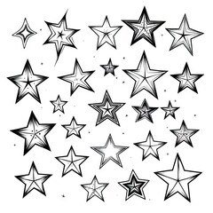 Obraz premium Handdrawn star sketch collection, hand drawn pentagram icons isolated, doodle stars shapes