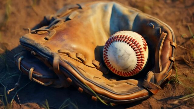 Baseball in catcher's mitt, suitable for sports and recreation concepts