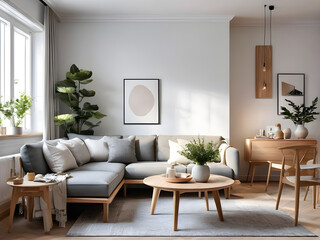 Fototapeta na wymiar Contemporary Comfort: Modern Living Room with Stylish Sofa 