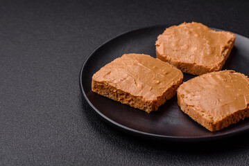 Delicious hearty sandwich with toast bread and peanut butter