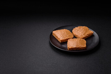 Delicious hearty sandwich with toast bread and peanut butter