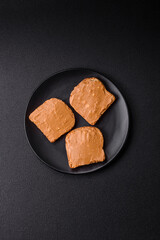 Delicious hearty sandwich with toast bread and peanut butter