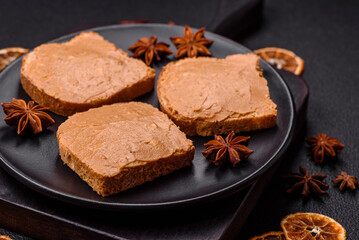 Delicious hearty sandwich with toast bread and peanut butter