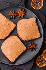 Delicious hearty sandwich with toast bread and peanut butter