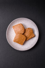 Delicious hearty sandwich with toast bread and peanut butter