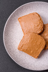 Delicious hearty sandwich with toast bread and peanut butter