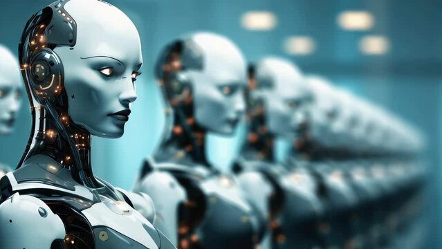 Group of robots standing in unison