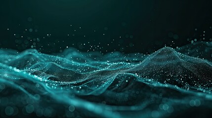 Abstract background with glowing particles, wave lines and bokeh