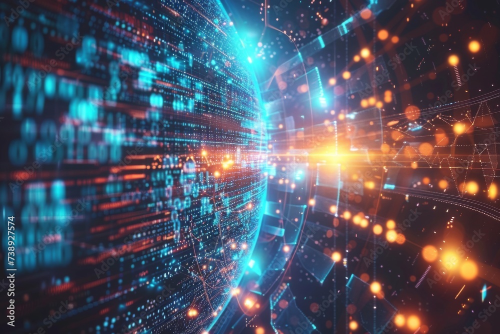 Poster digital network sphere light - a vibrant depiction of a digital network sphere with dynamic light ef