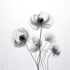 Abstract Ranunculus petals, black and white illustration. Illustration for design, for paintings