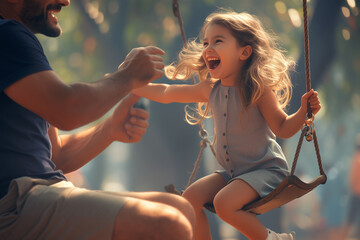 father and daughter having fun in the park, picture in the park