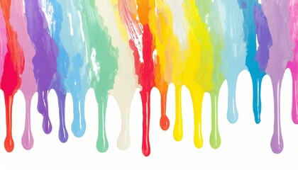 Naklejka premium Rainbow colored paint dripping on white background. Banner with colored oil streaks 