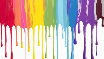 Rainbow colored paint dripping on white background. Banner with colored oil streaks
