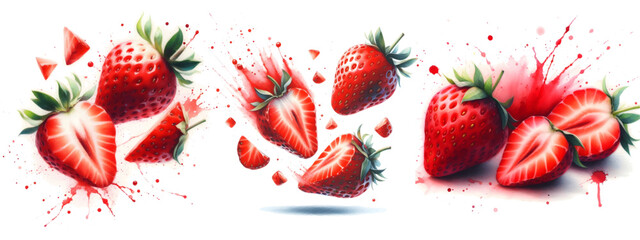 strawberry watercolor hand drawn on white background healthy fruit vector
