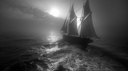  Sailing ship at sea at dusk black and white © Matt