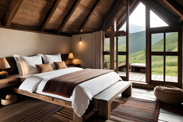 Rustic Retreat: Bedroom Cocooned Within the Cozy Confines of a Charming Hut

