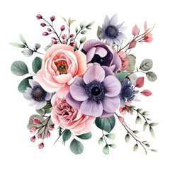  Watercolor Fairy Flowers on White Background. Generative AI