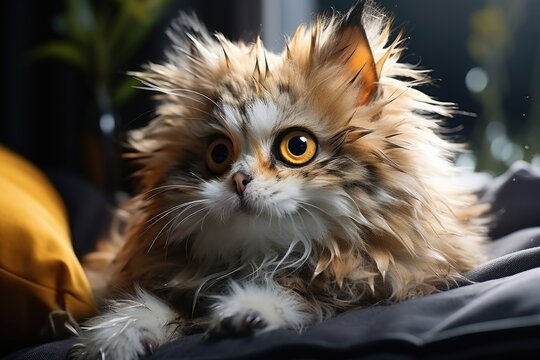 Exotic long-haired cat with owl-like appearance. - Powered by Adobe