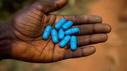 Close up of a man s hand holding a viagra pill, male health and medication concept