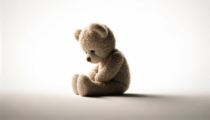 A teddy bear with a sad melancholic expression