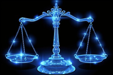 Shining blue libra zodiac sign isolated on black background in vector style, astrology concept