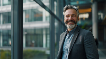 Naklejka premium Confident Businessman Smiling in Urban Environment