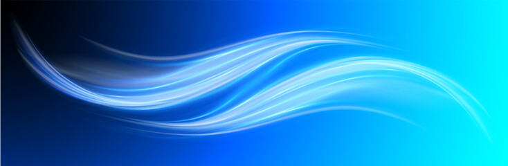 Soft blue curved lines of fresh smell. 3D vector glossy waves. Waves showing a stream of clean fresh air.