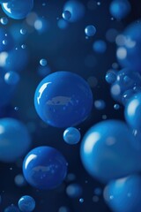 Abstract blue bubbles floating on a dark background.