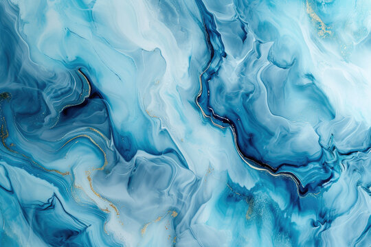 Marbling. Marble texture. Paint splash. bluel fluid. Abstract colored background. Highly-textured oil paint.Generative AI.