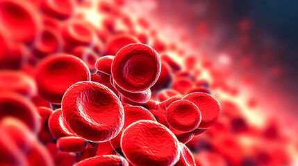 Red blood cells magnified under a microscope, illustrating vital aspects of life, biology, and medical research, forming a compelling scientific backdrop.
