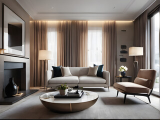 Cozy Room with Armchair, Sofa, and Attractive Wall Decor