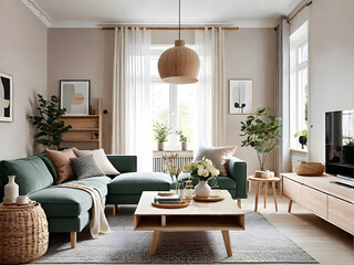 Beautiful Interior: Armchair, Sofa, and Artistic Wall Design