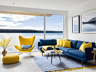 Scandi Living Haven - Blue Sofa Centerpiece with Yellow Punch
