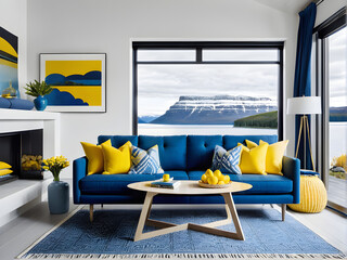 Bold Blue Lounger & Yellow Accents Star in Scandi Living Design
