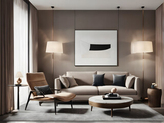 Inviting Interior with Armchair, Sofa, and Stunning Background