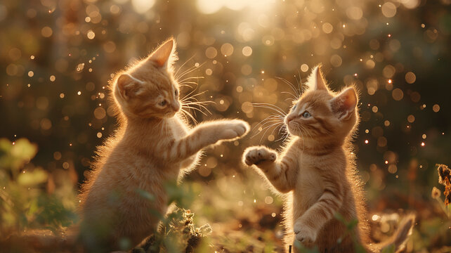 Dos cachorros de gatos jugando al aire libre