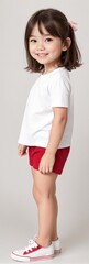 Obraz premium A young and cute toddler wearing a blank plain t-shirt in a studio photo, perfect for mockups or designing custom shirts as templates