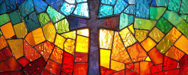 Stained Glass Window With Cross
